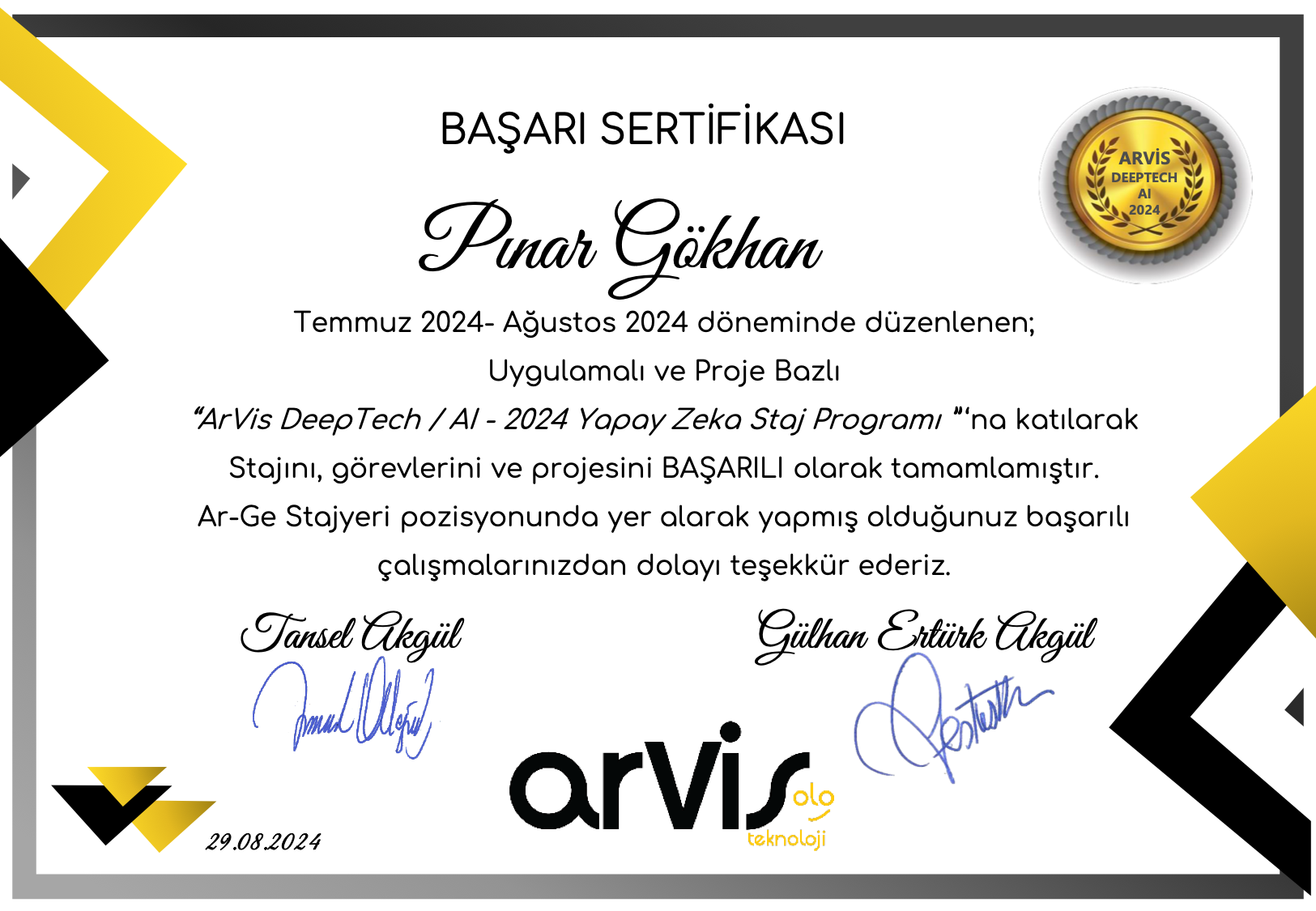Arvis Certificate